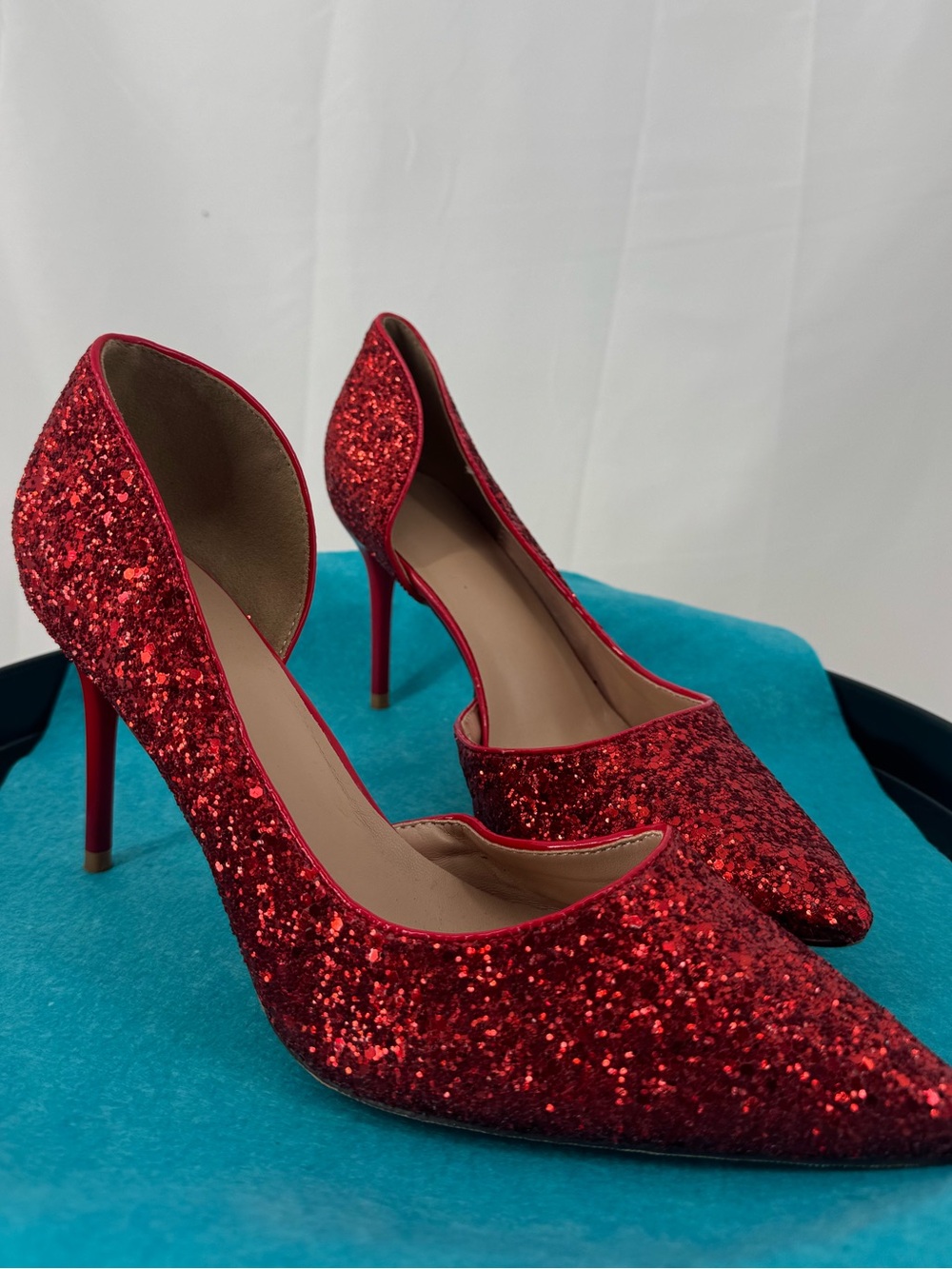 Red Glitter Pointed-Toe High Heels Size 43 3.5” Stiletto Heel 0267